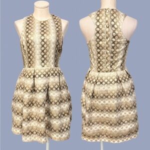 HUNTER DIXON for Anthropologie neutral stripes and dots mini cocktail dress